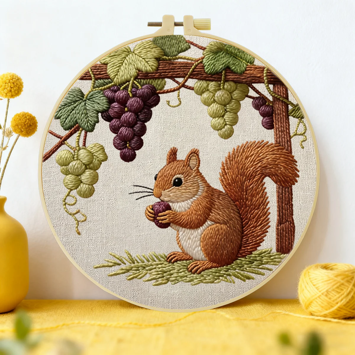 1 Stück 20X20CM/15X15CM 7,87/6,3 Zoll Eichhörnchen-Stickerei-Starter-Kit DIY-Kit DIY-Stickerei-Set für Anfänger