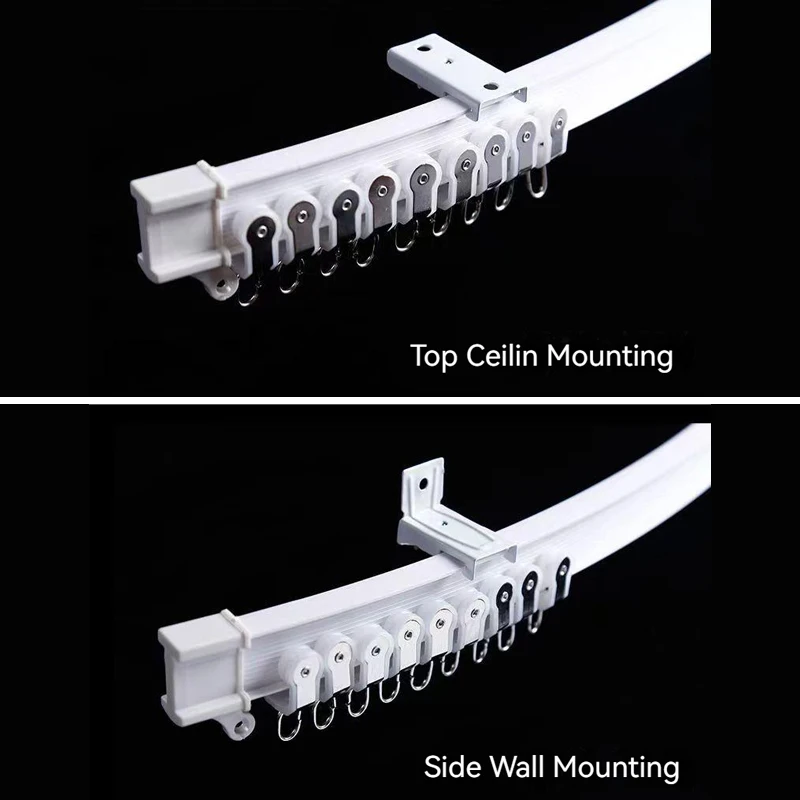 Bendable Curtain Track White Plastic Nano Silencer Flexible Curtain Accessories Kit Curved Straight Top/Side Mounted 1/2/3/4/5m