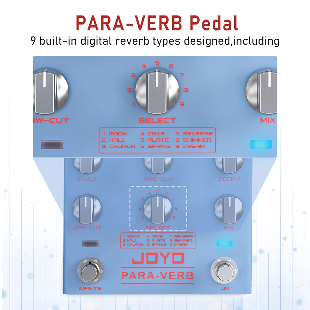 R-31 PARA-VERB Reverb Pedal Infinite & Trail Function 9 Stereo Reverb Effects Pe