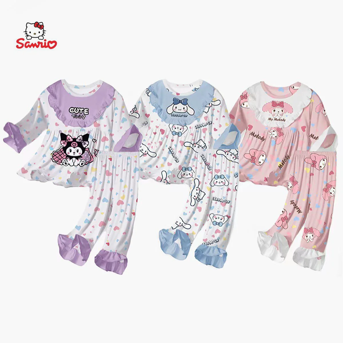 Sanrio Children Cartoon Pajamas Fall New Modal Homewear Set Cute Cinnamoroll Kuromi My Melody Long Sleeved Trousers Girls Gift handmade fashion 18 inch doll clothes american girl doll accessories suit leopard print coat trousers chirldern children gifts