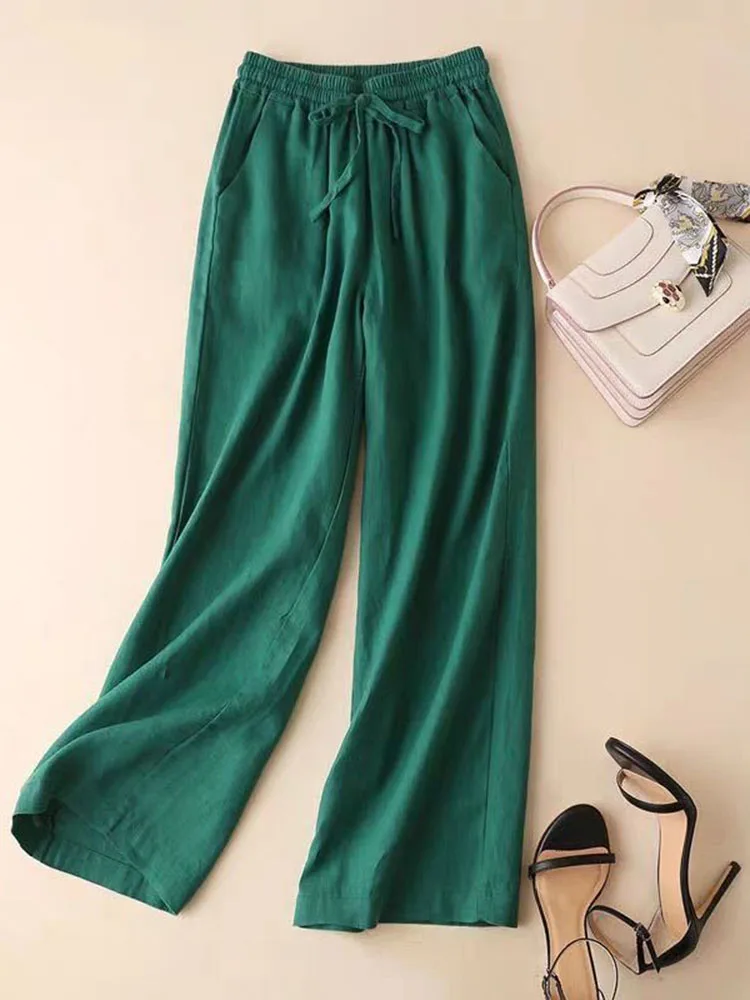Vintage Cotton Linen Summer Wide Leg Pant Women High Waist 4xl Big Size Trousers Casual Baggy Pantalones New Straight Sweatpant