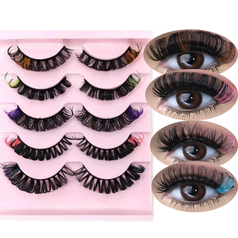 

Новые 5 пар пушистые цветные ресницы новое поступление русские ресницы в полоску драматические натуральные D завитые ресницы макияж накладные ресницы