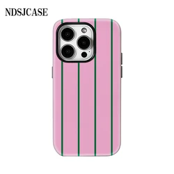 Luxury Double - Layer Phone Case with Pink and Green Stripes - iPhone 14 Plus (FLR - TS32257A1)
