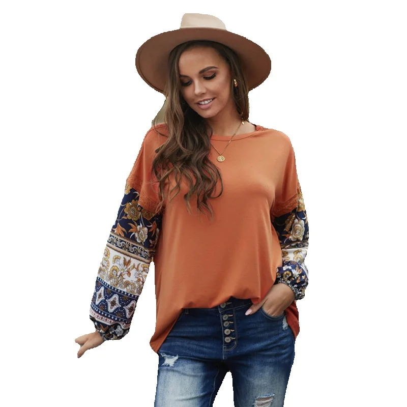 

Autumn New Printed Bottom Shirt Women's Loose Round Neck Long Sleeve Top T-Shirt 2513682