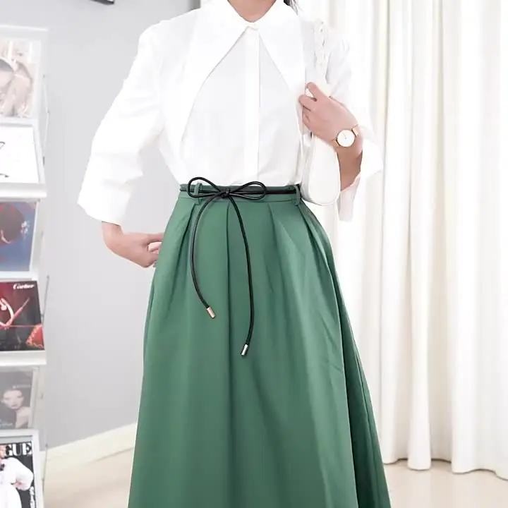 dress green kid Olive Green Italian Leather Belt with Nickel Roller Buckle 40