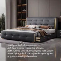 Lit minimaliste rembourré avec rangement, tête de lit double, lit de luxe, tables de chevet uniques, meubles de chambre à coucher 3