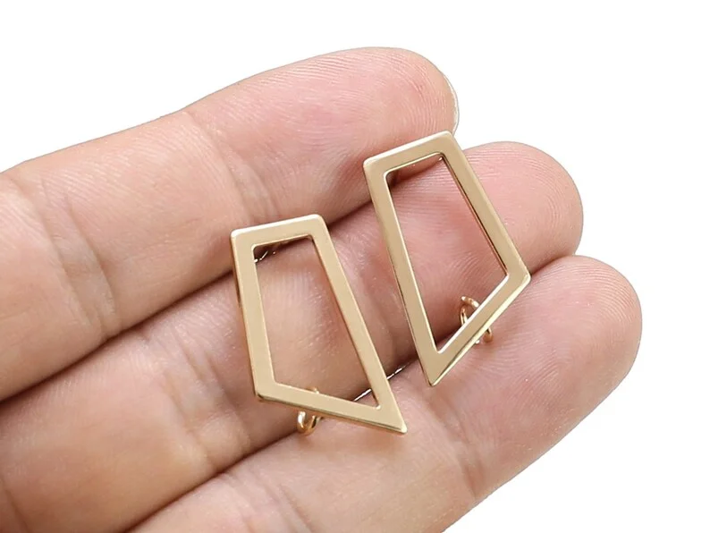 

10pcs Trapezoid Earring Studs, Gold Tone Ear Posts, 24.5x14mm, Jewelry Making Supplies RP213