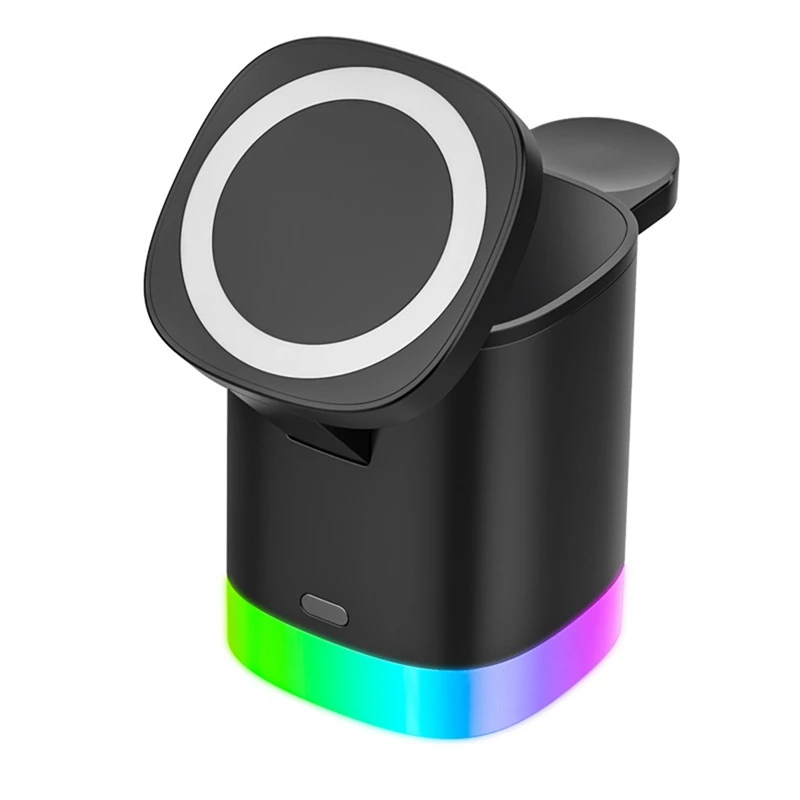

Светодиодная подсветка 3 в 1, магнитное Беспроводное зарядное устройство для Pro/Iwatch серии 15 Вт, зарядное устройство для телефона Iphone 14/13/12 X
