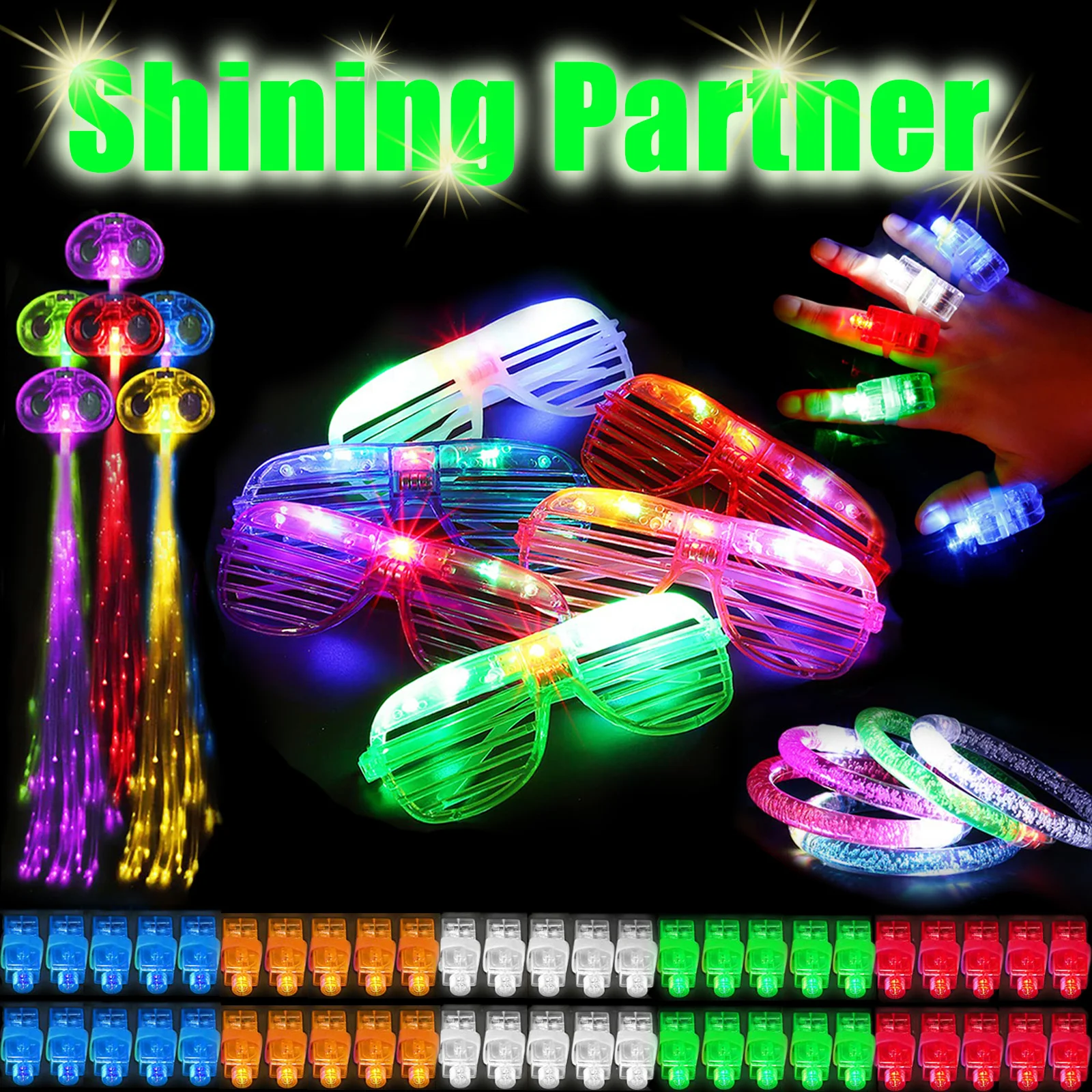 68Pcs LED Glasses Fluorescent Light Bracelets Glow Party Favors Finger