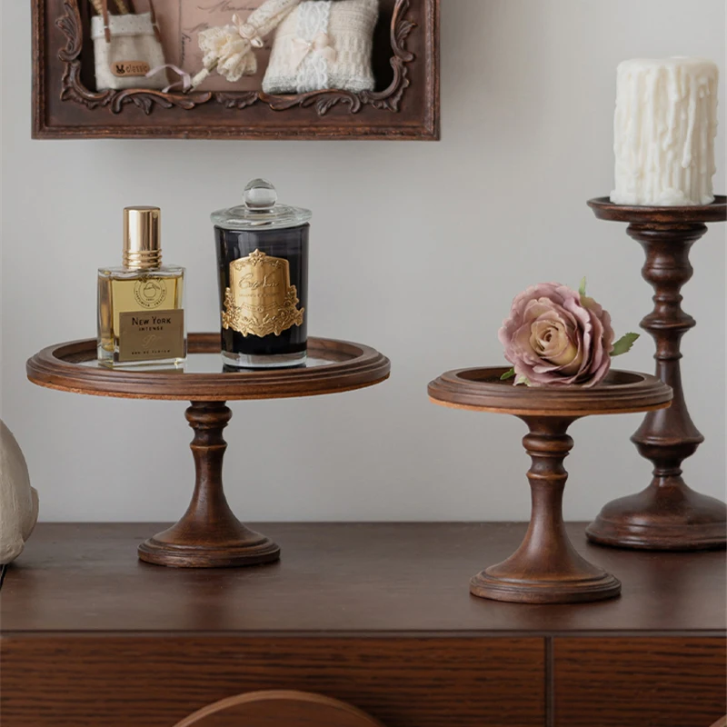 

Vintage Mirror Tray Desktop Ornaments Brown Resin Classical Aromatherapy Candlestick Shooting Props Room Decoration Storage Tray