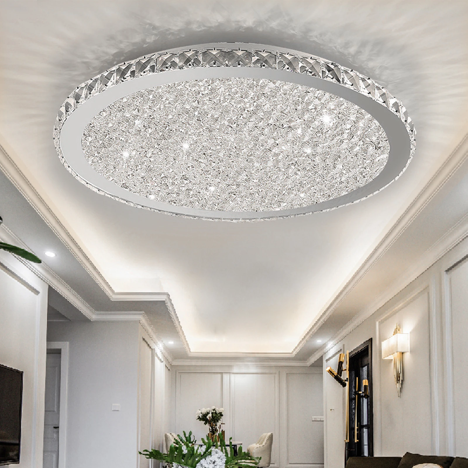 Modern LED Crystal Ceiling Light Flush Mount Pendant Lamp Chandelier Bedroom HOT duplex staircase long led chandelier villa live room pendant light modern atmosphere loft apartment crystal luxury hanging lamp