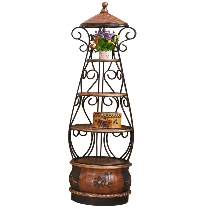 

American Retro Painted Flower Stand Living Room Shelf Balcony Floor-Standing Multi-Layer Decoration Shelf