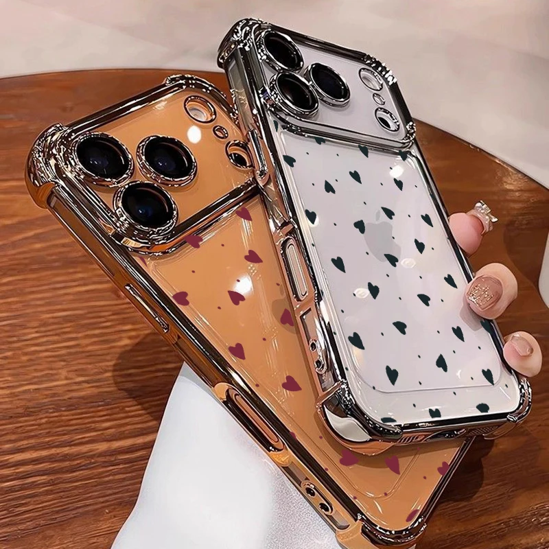 Electroplated TPU Love Heart Couple Armor Phone Case