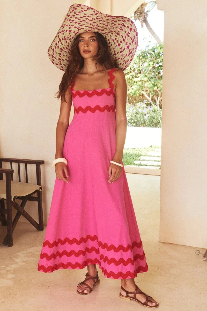 Bohemian Summer Printed A-line Long Dress Sexy Backless Holiday Beach Spaghetti Strap Dresses For Women Maxi Vestidos Para Mujer