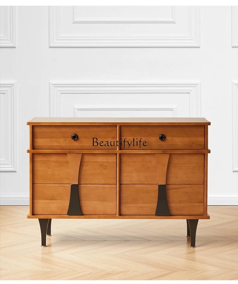

Retro Solid Wood Simplicity Small Apartment Side Cabinet Living Room Sofa Storage Locker