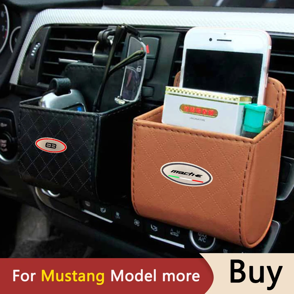 PU Leather Auto Mobile Phone Holder Bag Car Outlet Air Vent Trash Box For Ford Mustang Flag Ecoboost GT Mach 1 E Bronco |