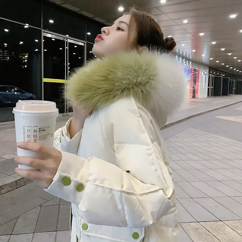 Down Padded Jacket Women's 2022 New Winter Korean Version Loose Long Over-the-knee Rabbit Fur Collar Padded Jacket