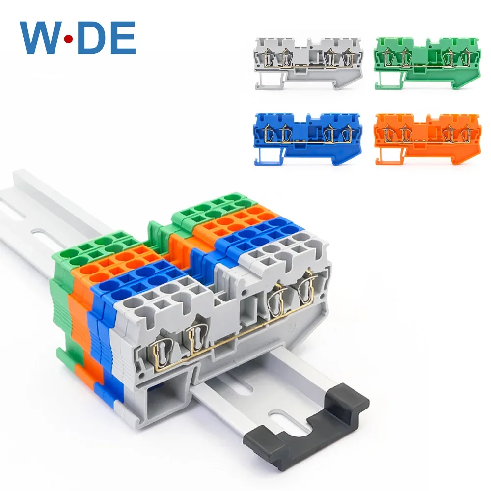 Din Rail Terminal Block ST-2.5-QUATTRO Wire Connectors Return Pull Type 4 Conductors Spring Wiring Terminal Blocks 10Pcs