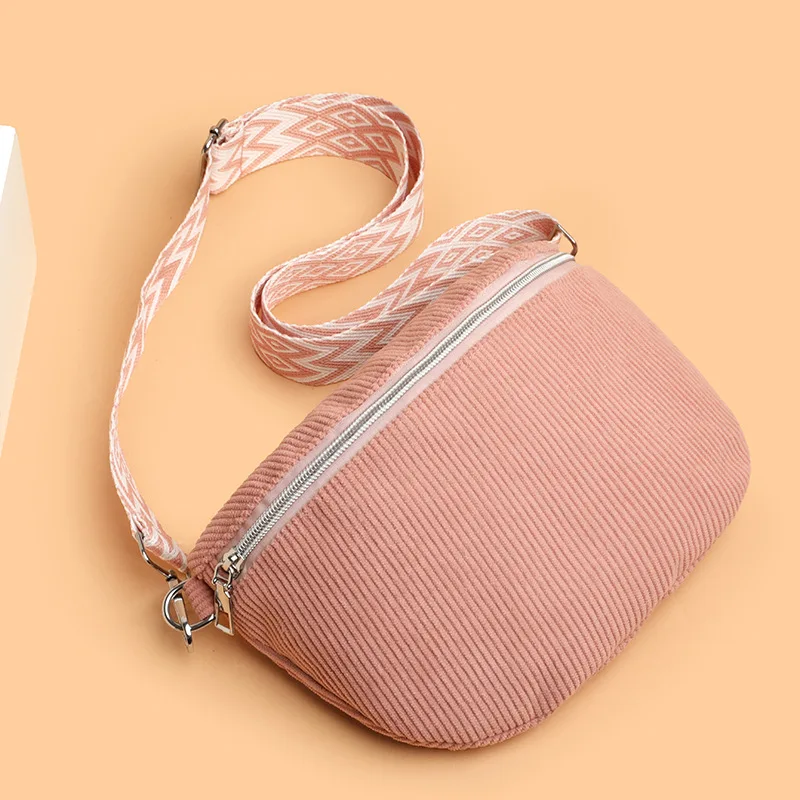 Hot Selling Corduroy Waist Bag Large Capacity Versatile Simple Wide Strap Chest Crossbody Coin Purse