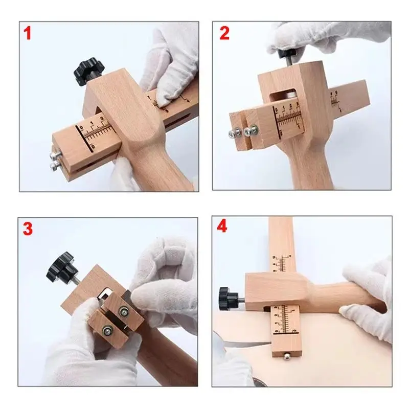 Leather Cutting Tool Wooden Leather Strap Cutter Tool Crafting DIY Leather Belt Strip Cutting Device with 5 Blades