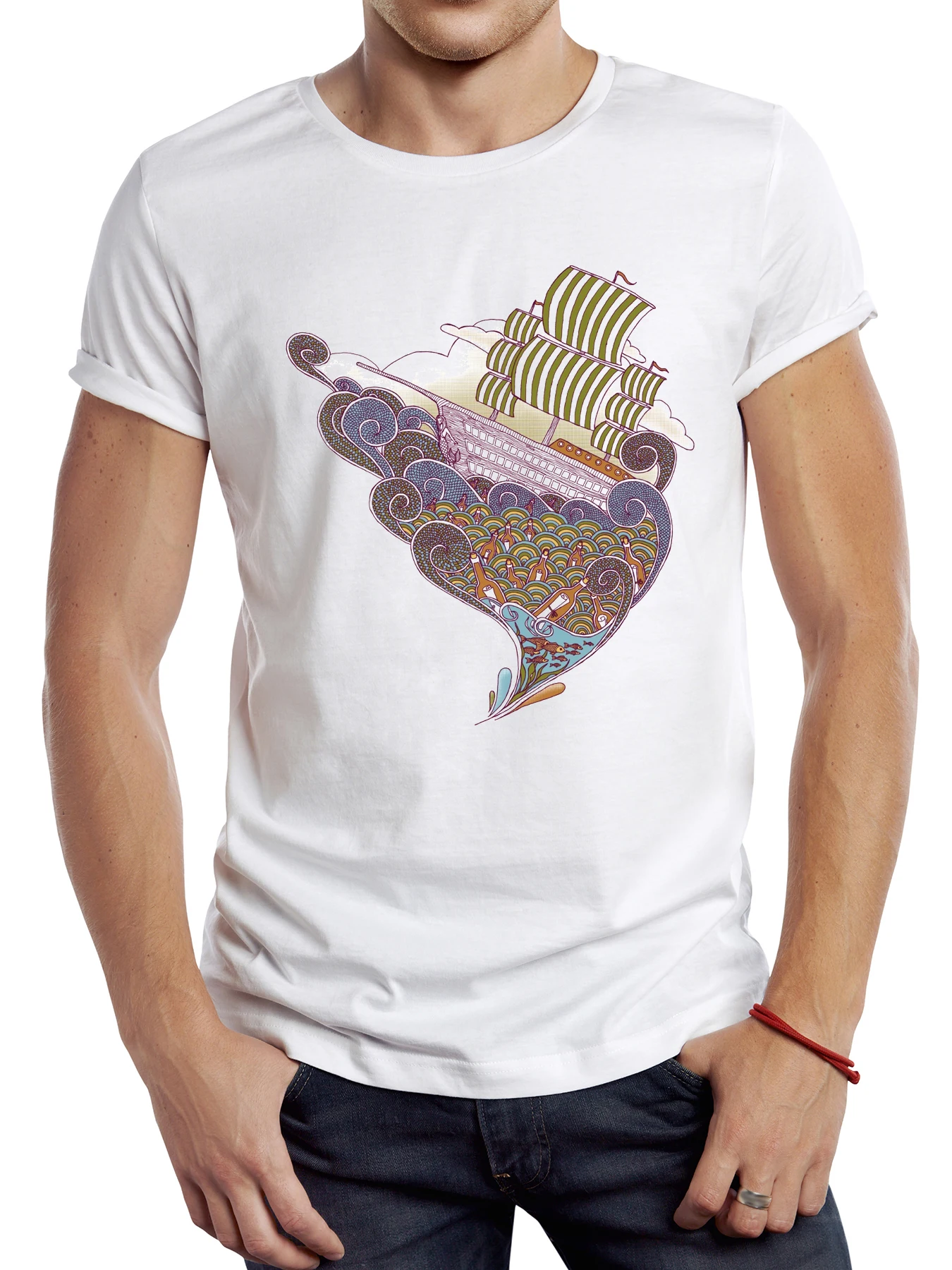 TEEHUB Wurzeln Auf See Vintage Schiff Geometrisch Gedruckt T-shirt Grafik Casual Hipster Mann T Shirt Hip Hop Lose Frauen T-shirts