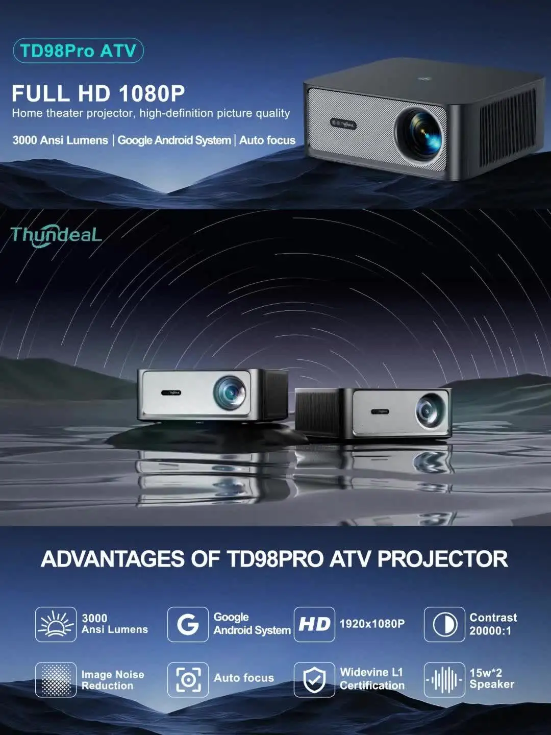 ThundeaL 1080P Projector WiFi HD Projector TD98Pro Official