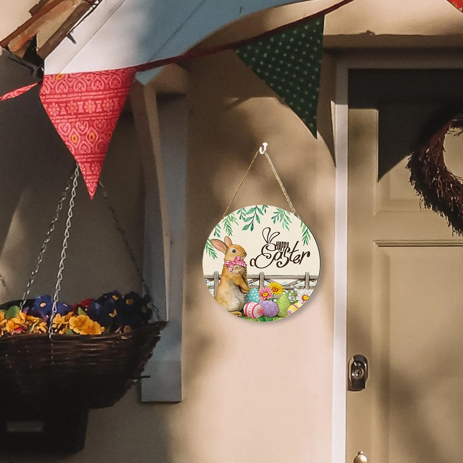 

Пасхальный знак двери кролика, пасхальный декор, деревенский круглый Пасхальный деревянный знак приветствия, Настенный декор для сада, двери, фермерского дома, окна, крыльца