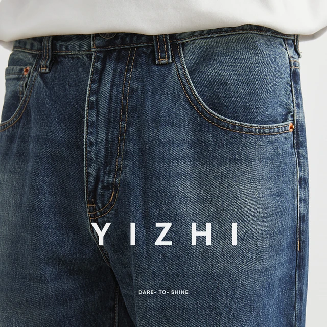 Blue Washed American Style Men's Jeans Straight Leg Loose Wide Leg Pants Retro Trendy Brand Casual Wear All Seasons Size Plus 1