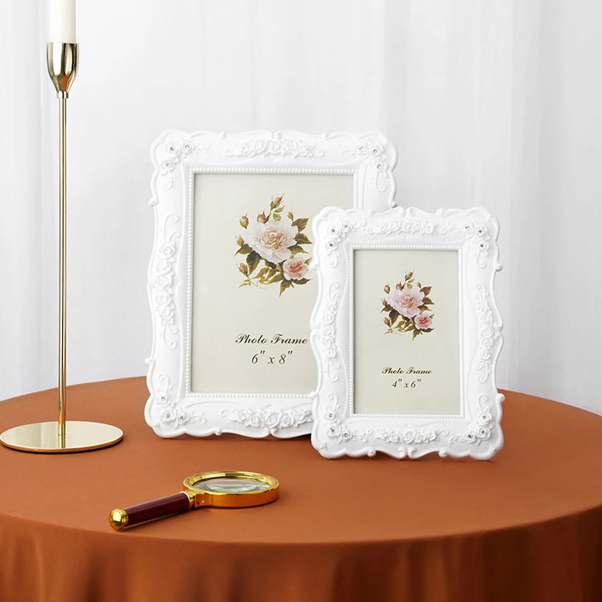 1PC, simple white rose relief photo frame, suitable for home decoration as a decorative item