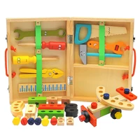 Educational Montessori Kids Toys Plastic Wooden Toolbox Pretend Play Set Children Nut Screw Assembly Simulation Carpenter Tool 2