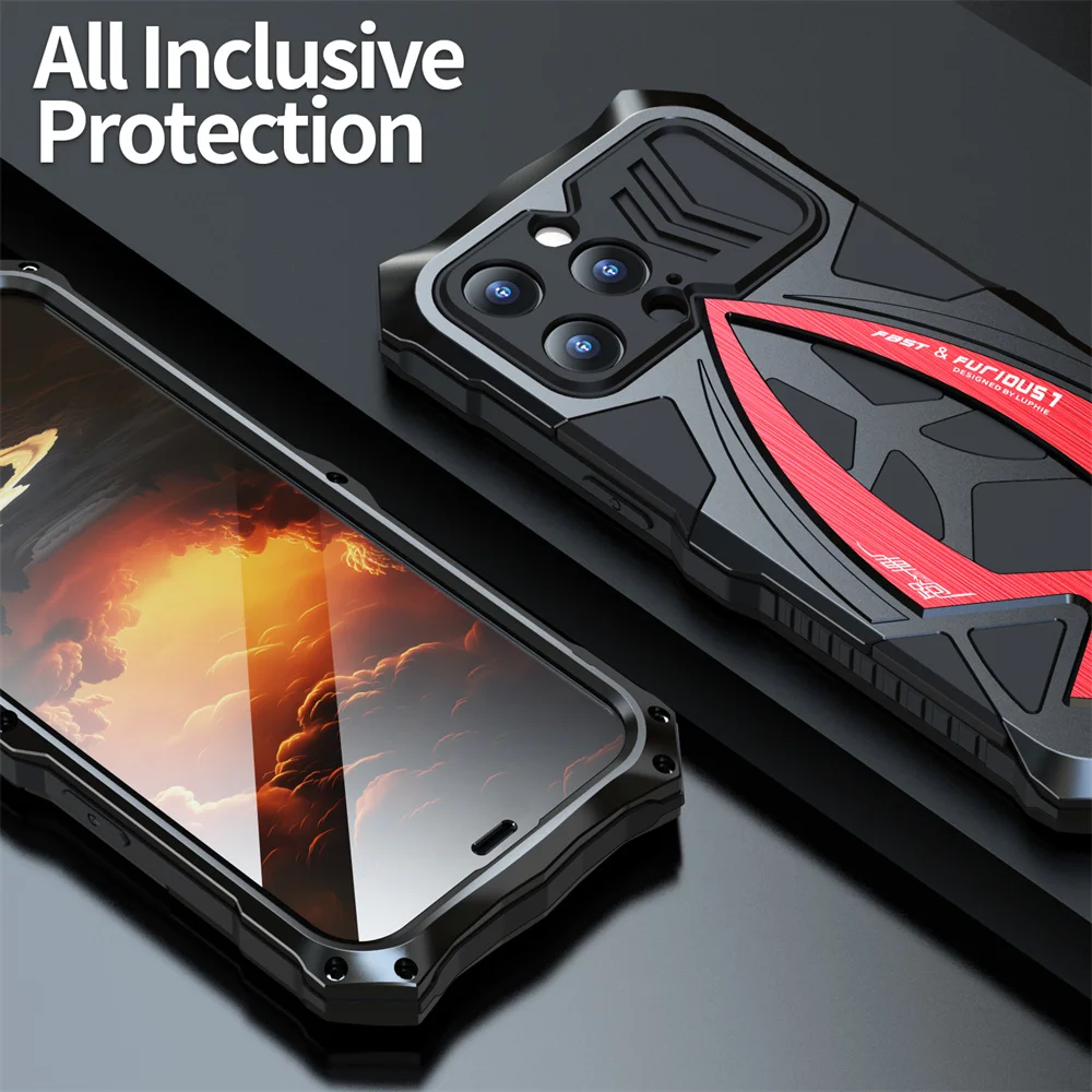For iPhone 15 Pro Max 14 13 12 11 Luphie Rugged Phone Case Armor Shockproof Metal Funda TPU Shell Bumper Cover Free Shippin