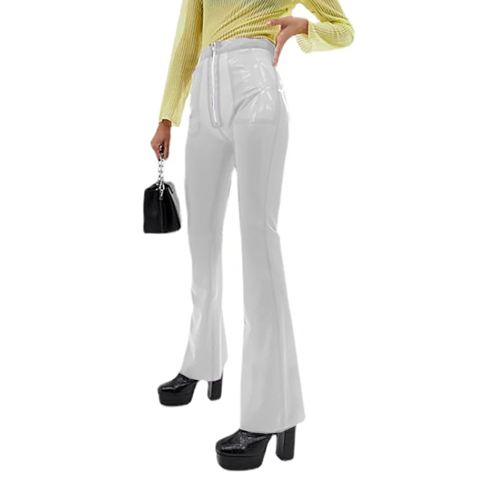 Sexy Transparent High Elastic Waist Flare Pants Latex Leggings flared legs front zipper pink and black Bell Rubber Bottom Pants