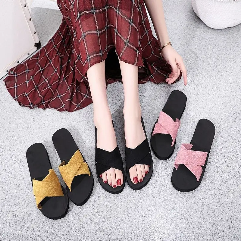 Summer High-heeled Thick-soled Slippers Women's Summer Flip-flops Non-slip Ladies Student Outer Wear Shoes Sapatos De Mujer