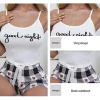 Summer Women's Sexy Camisole Pajama Set Women's Printed Letter Top Paired with Checkered Printed Shorts Home Pajama Set - Image 4