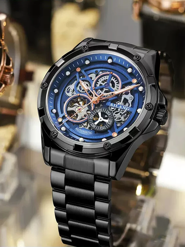AILANG Orologio meccanico automatico da uomo di lusso con tourbillon, nuovo di zecca, orologio da polso da uomo in acciaio inossidabile impermeabile_voghion.com