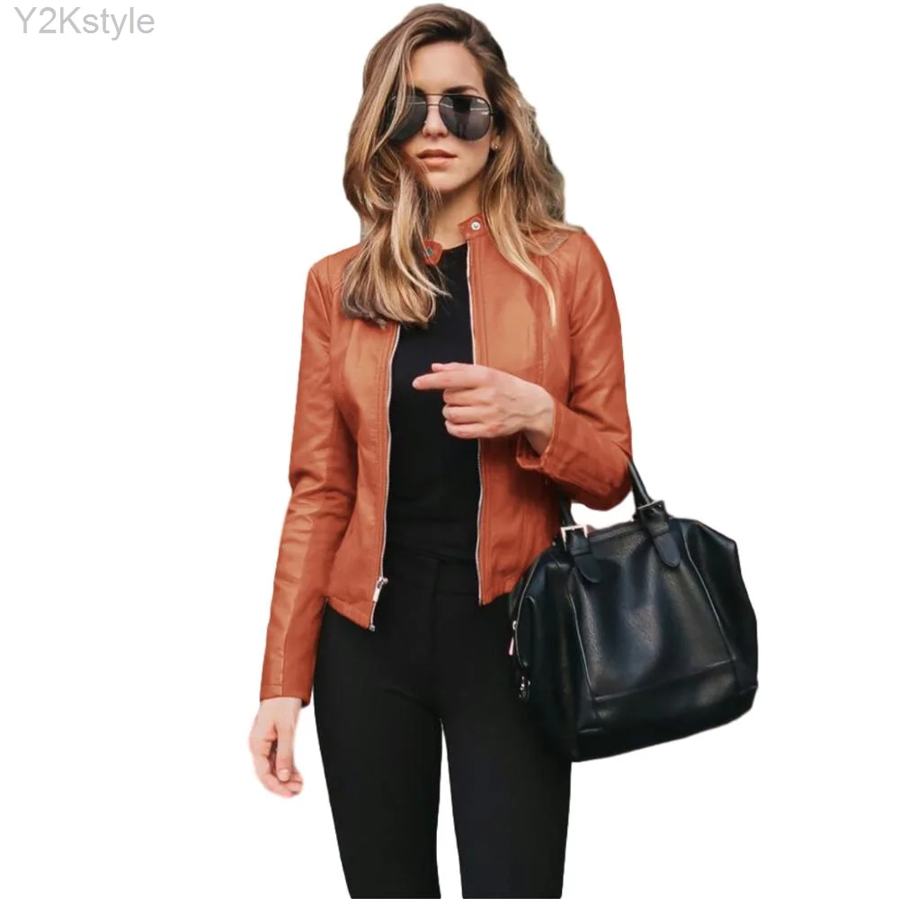

Women Bike Coat PU Leather Outwear Zipper Outfit Spring Autumn WomeFashion Short Thin Female Jacket 2023