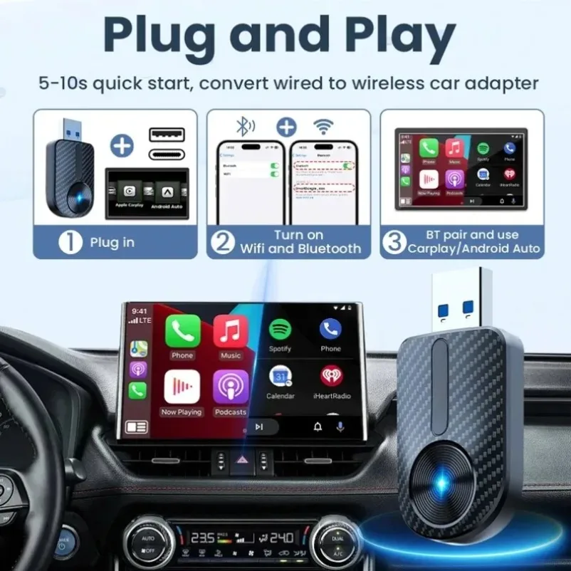 2 in 1 Carplay Android Auto Wireless Adapter for OEM Car Stereo