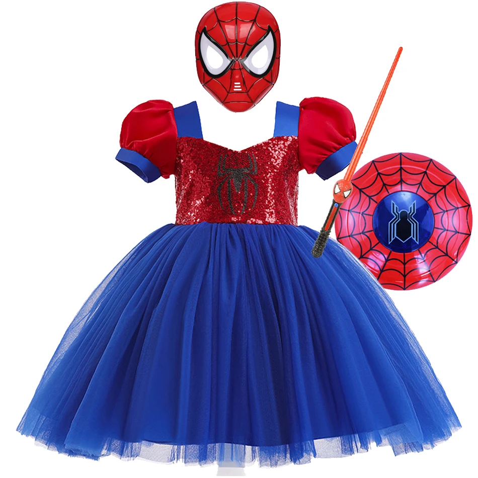 Spiderman Dress For Girls Spider Sequin Gown Baby Child Summer
