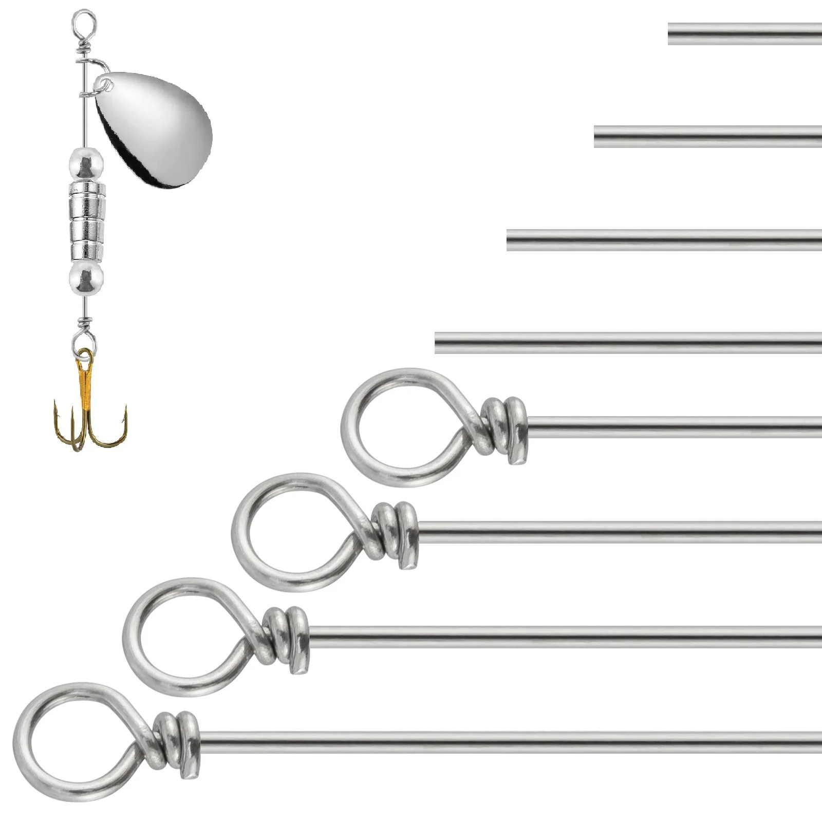 100pcsFishingSpinnerShaftStainlessSteelLoopedWireforSpinnerbaitInlineSpinnerWalleye