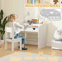 Aiyaplay Ensemble bureau et chaises pour enfants +3 ans avec tiroir amovible et compartiment gris et blanc 4