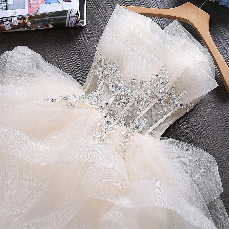 

ANGELSBRIDEP Strapless Ball Gown Homecoming Dresses Gala Gowns Lace Applique Crystal Short Graduation Formal Party Gowns