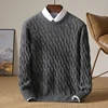 Autumn Winter Thickened Cashmere Sweater 100% Merino Wool Men's Top O-Neck Twisted Pullover Knitted Loose Long Sleeve Sweater 3