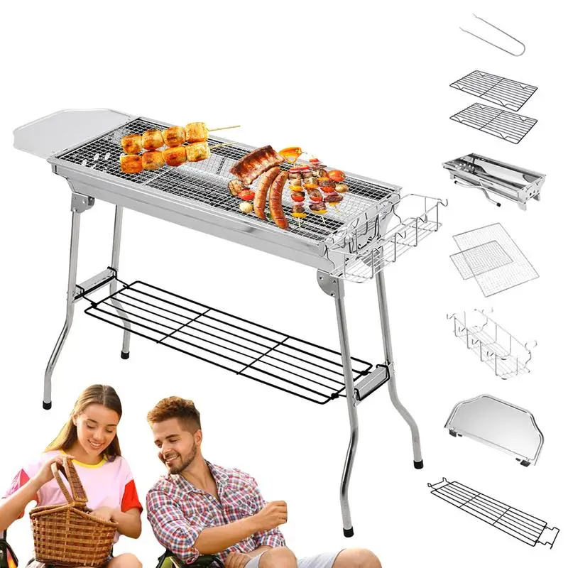 

Folding Charcoal Grill Portable Camping Grill With Legs Large Removable BBQ Stainless Steel Camping Grill Mesh Barbecue Tool For