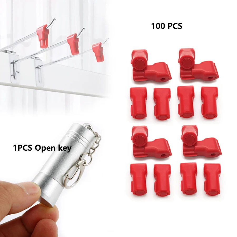 100개 도난 방지 페그 훅 잠금장치 6mm 플라스틱 자석 보안 레드 스톱 락 (소..