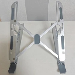 Portable Folding Metal Laptop Stand with Cooling Design - Height Adjustable and Side Lift Base (Silver)
