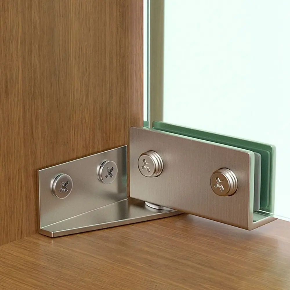 2PCS Zinc Alloy Glass Door Hinge Furniture Side Mounted Frameless Clamp No Drilling Self-closing Cabinet Door Hinge