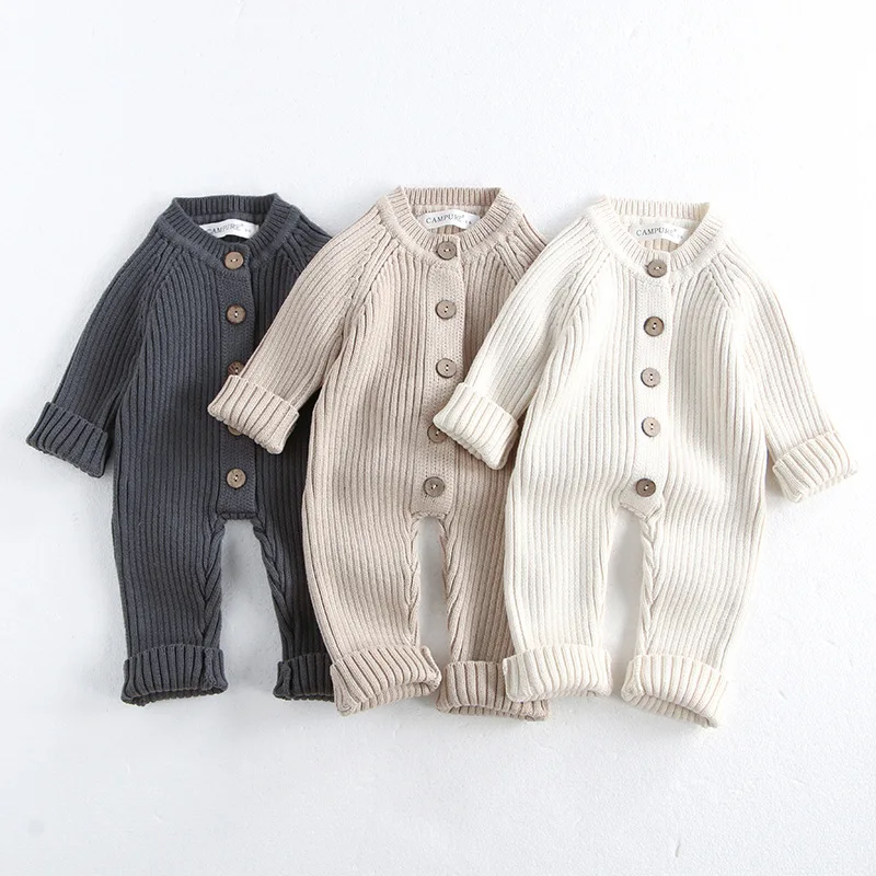 Baby Boys Solid Knit Rompers Jumpsuits