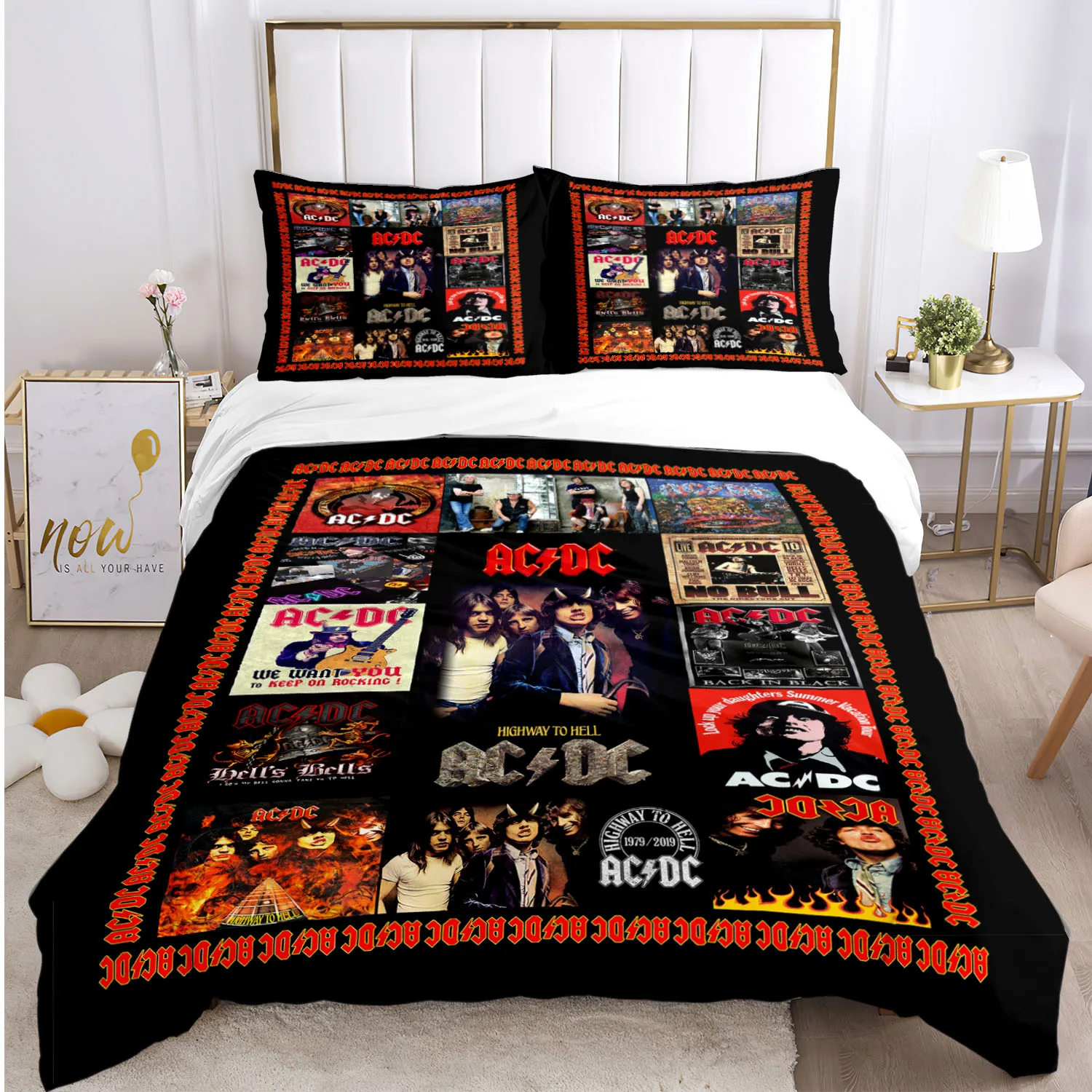 

Australian heavy metal music AC/DC down quilt pillowcase Four season oversize bed sheet three piece soft pillowcase quilt cover