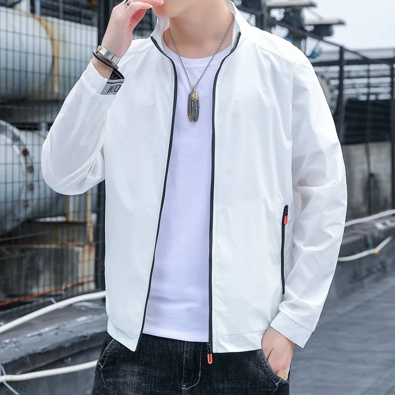 2023 Men's Summer New Sun Protection Clothing Ice Silk Outdoor Thin Casual  Stand-up Collar Jacket