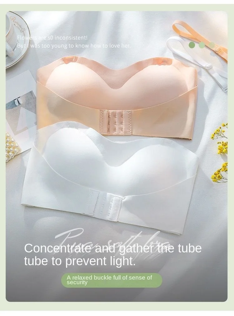 Description Picture 4 of itemSummer Ice Silk No Trace Strapless Underwear Women Small Chest Gathering Non-slip Not Drop Breast Invisible Bra Cover Wipe Chest